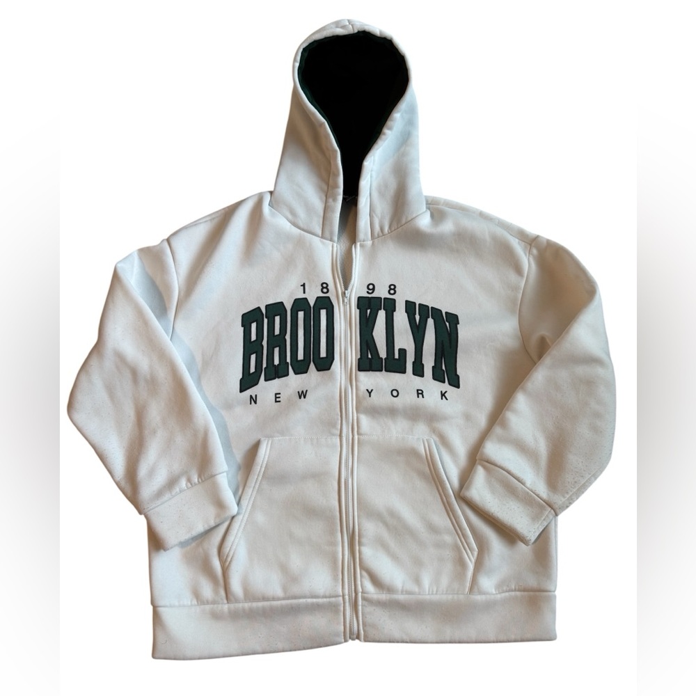 Men’s White 'Brooklyn New York' Sweatshirt Hoodie Size Large